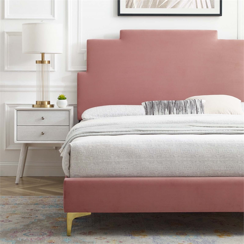 Modway Lindsey Modern Performance Velvet Twin Platform Bed - Dusty Rose Pink