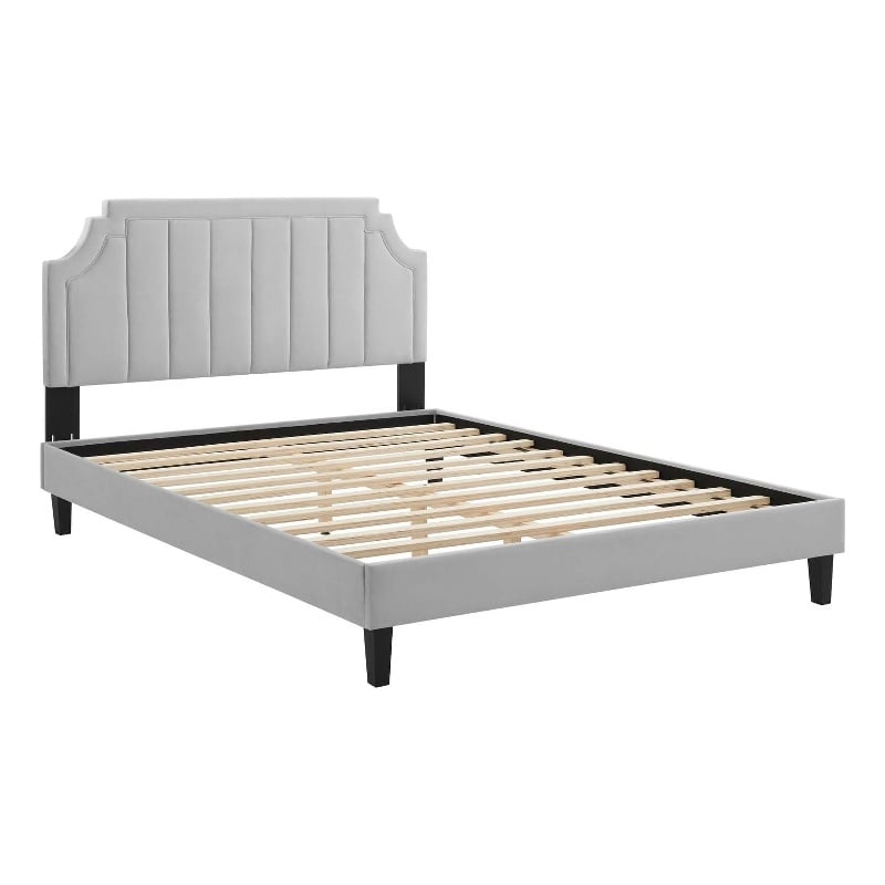 Modway Sienna Modern Performance Velvet Twin Platform Bed in Light Gray