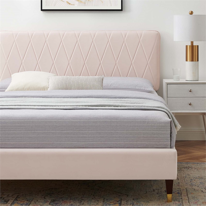 Modway Phillipa Performance Velvet King Platform Bed in Pink