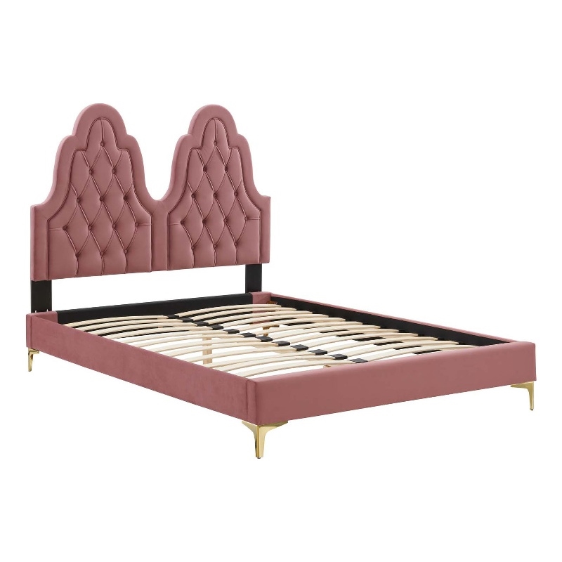 Modway Alexandria Tufted Performance Velvet Twin Platform Bed - Dusty Rose Pink