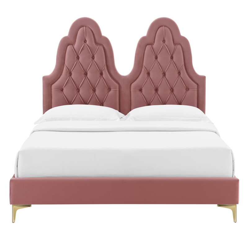 Modway Alexandria Tufted Performance Velvet Twin Platform Bed - Dusty Rose Pink