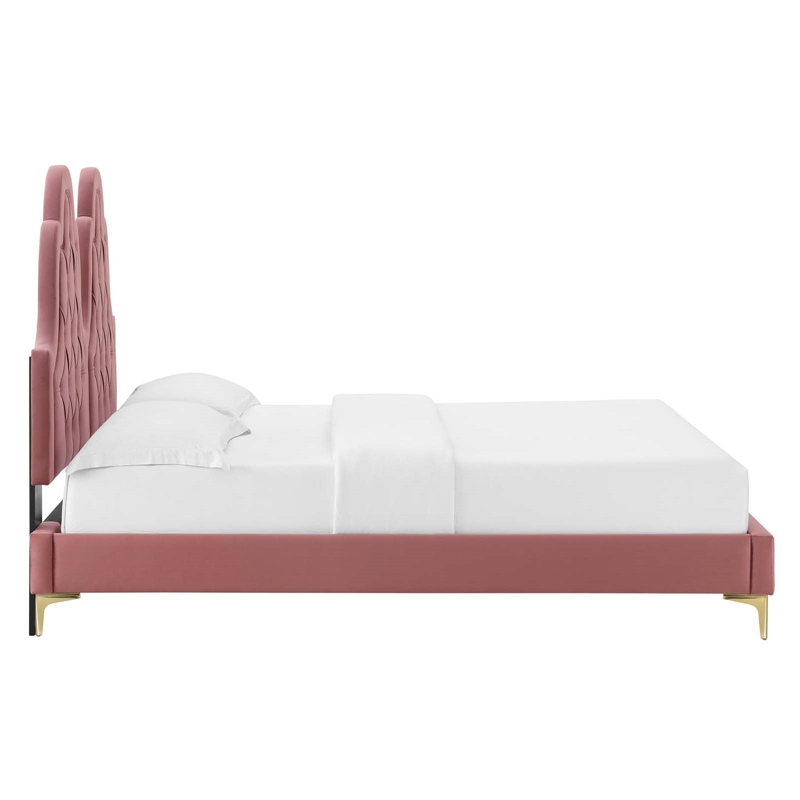 Modway Alexandria Tufted Performance Velvet Twin Platform Bed - Dusty Rose Pink