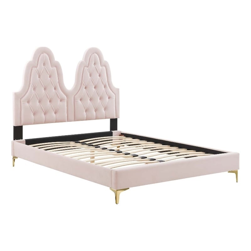 Modway Alexandria Tufted Performance Velvet Twin Platform Bed - Pink