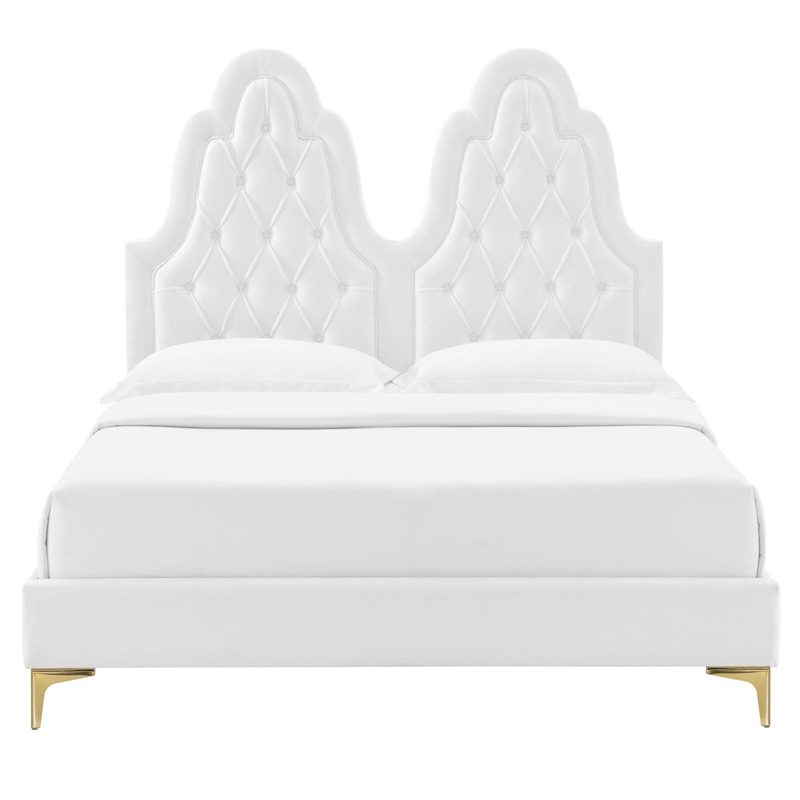 Modway Alexandria Tufted Performance Velvet Twin Platform Bed - White
