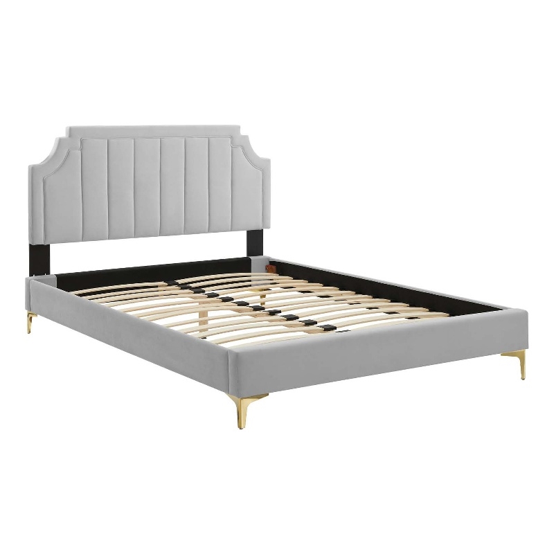 Modway Sienna Performance Velvet Full Platform Bed in Light Gray