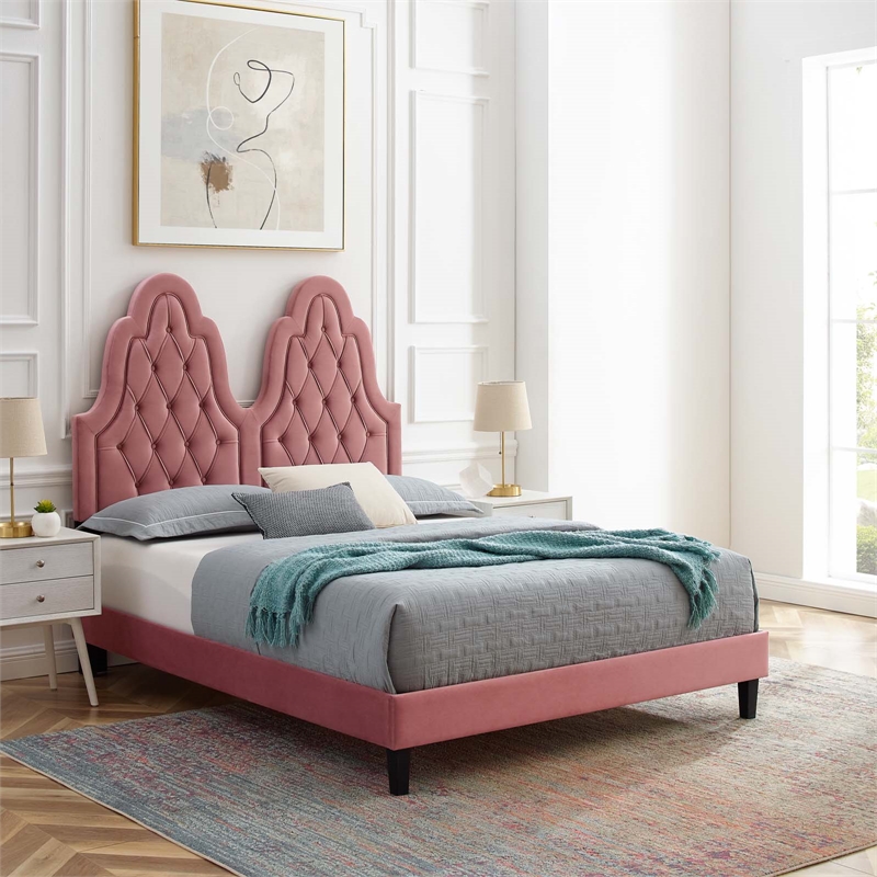 Modway Alexandria Performance Velvet Twin Platform Bed in Dusty Rose Pink