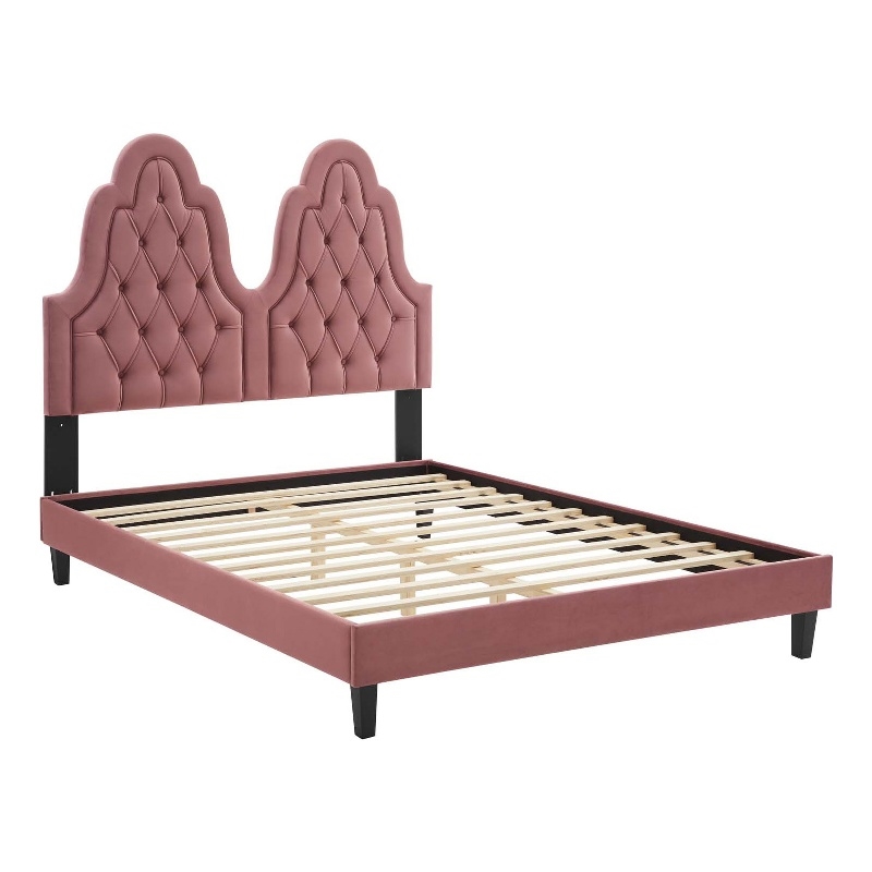 Modway Alexandria Performance Velvet Twin Platform Bed in Dusty Rose Pink
