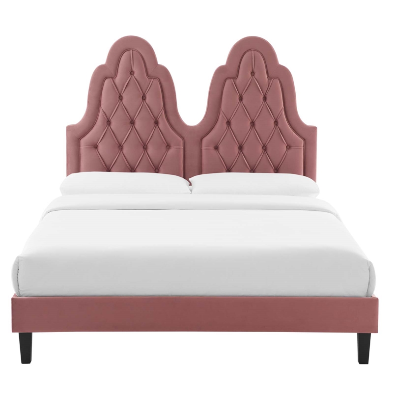 Modway Alexandria Performance Velvet Twin Platform Bed in Dusty Rose Pink