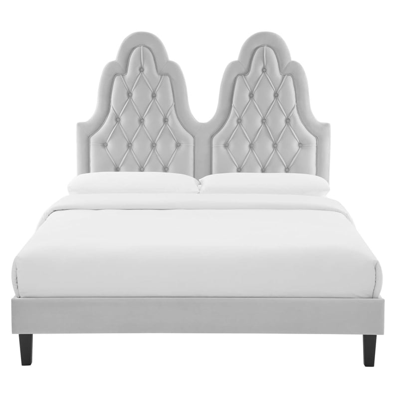 Modway Alexandria Performance Velvet Twin Platform Bed in Light Gray
