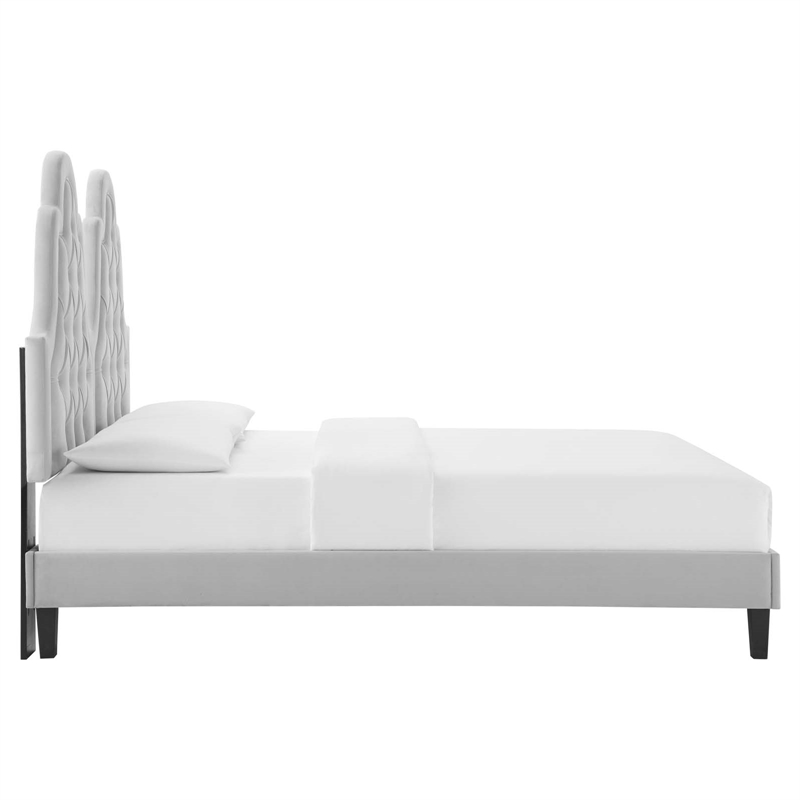 Modway Alexandria Performance Velvet Twin Platform Bed in Light Gray