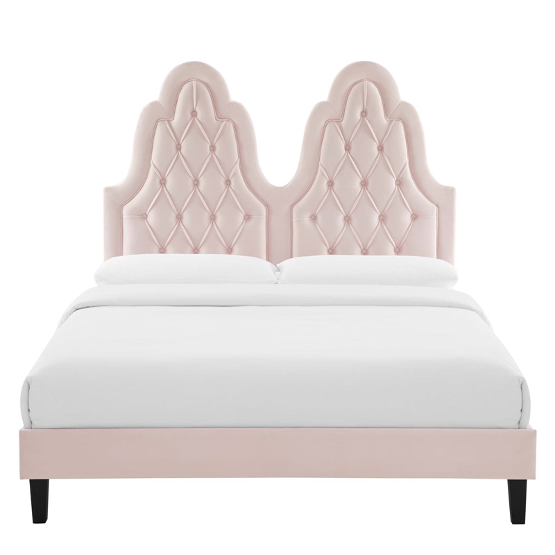 Alexandria Tufted Performance Velvet Twin Platform Bed in Pink