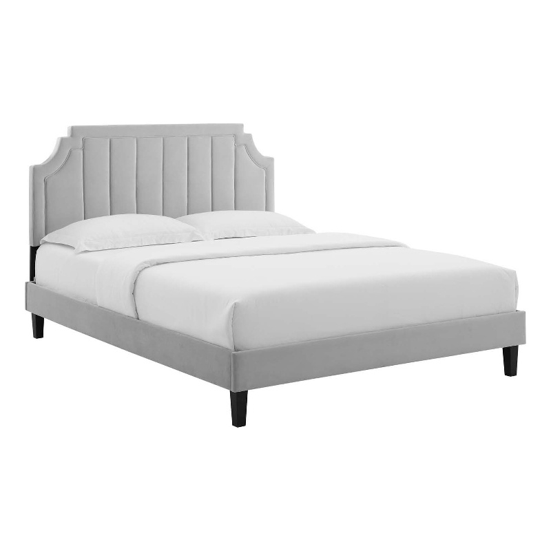 Modway Sienna Modern Performance Velvet Full Platform Bed in Light Gray