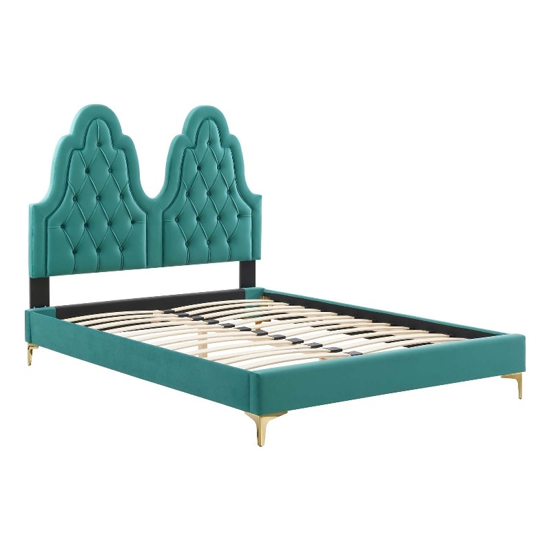 Modway Alexandria Tufted Performance Velvet King Platform Bed - Teal Blue