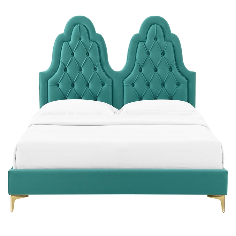 Modway Alexandria Tufted Performance Velvet King Platform Bed - Teal Blue