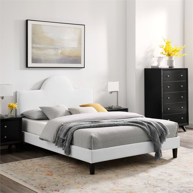 Modway Soleil Modern Style Performance Velvet King Bed in White