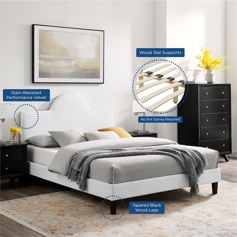 Modway Soleil Modern Style Performance Velvet King Bed in White