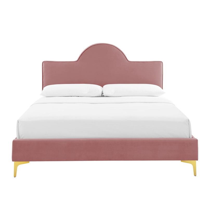 Modway Sunny Modern Style Performance Velvet Twin Bed in Dusty Rose Pink