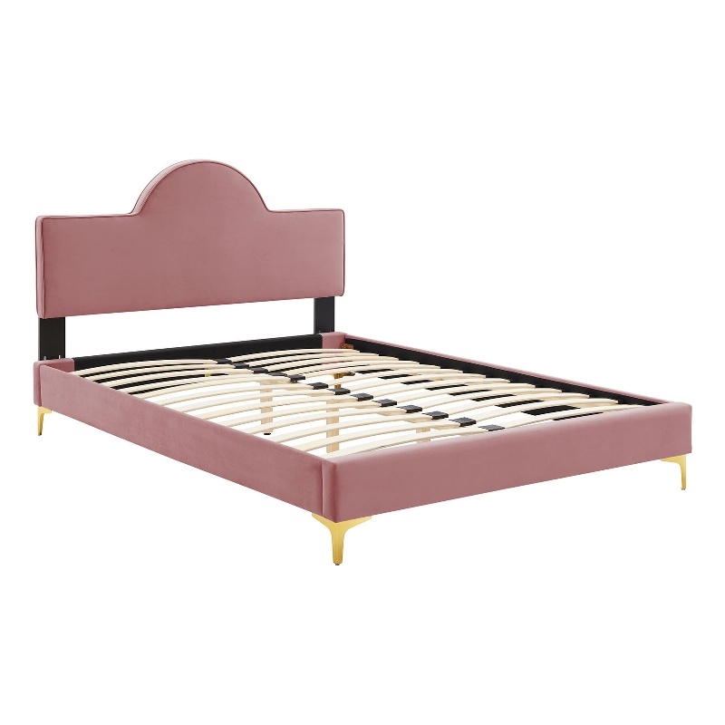Modway Sunny Modern Style Performance Velvet Twin Bed in Dusty Rose Pink