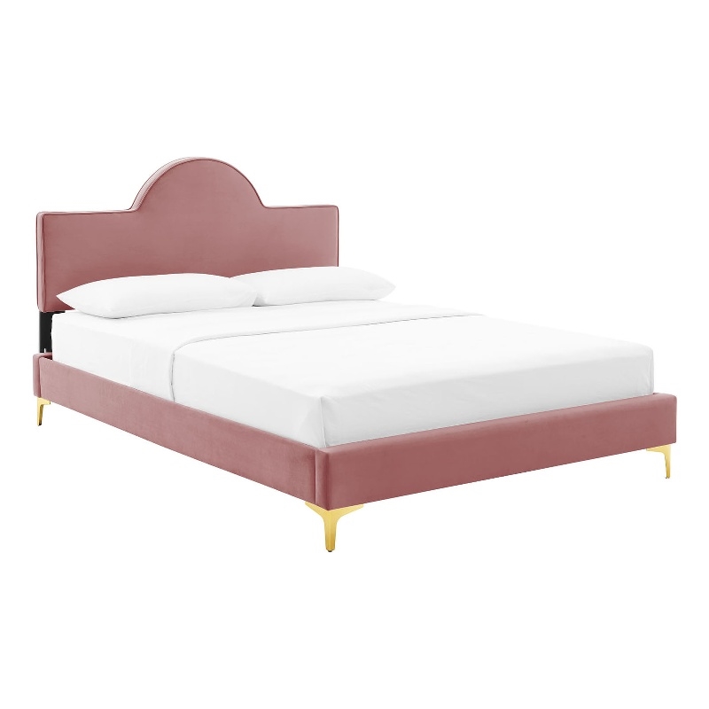 Modway Sunny Modern Style Performance Velvet Twin Bed in Dusty Rose Pink