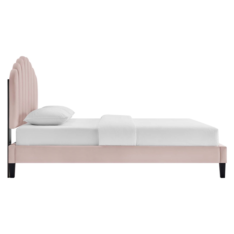 Modway Daisy Modern Performance Velvet Twin Platform Bed in Pink