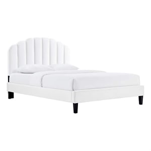 Modway Daisy Modern Performance Velvet Twin Platform Bed in White