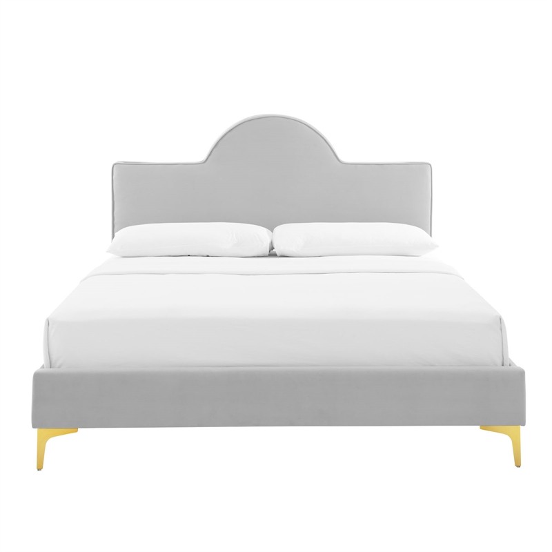 Modway Sunny Modern Style Performance Velvet Full Bed in Light Gray