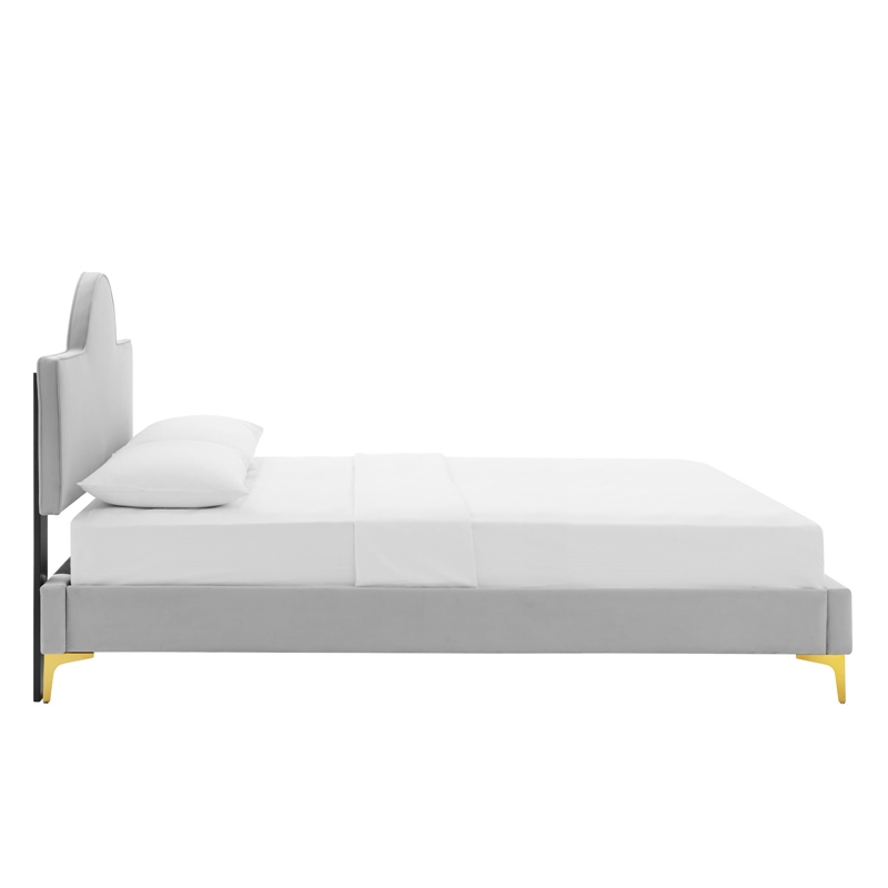 Modway Sunny Modern Style Performance Velvet Full Bed in Light Gray