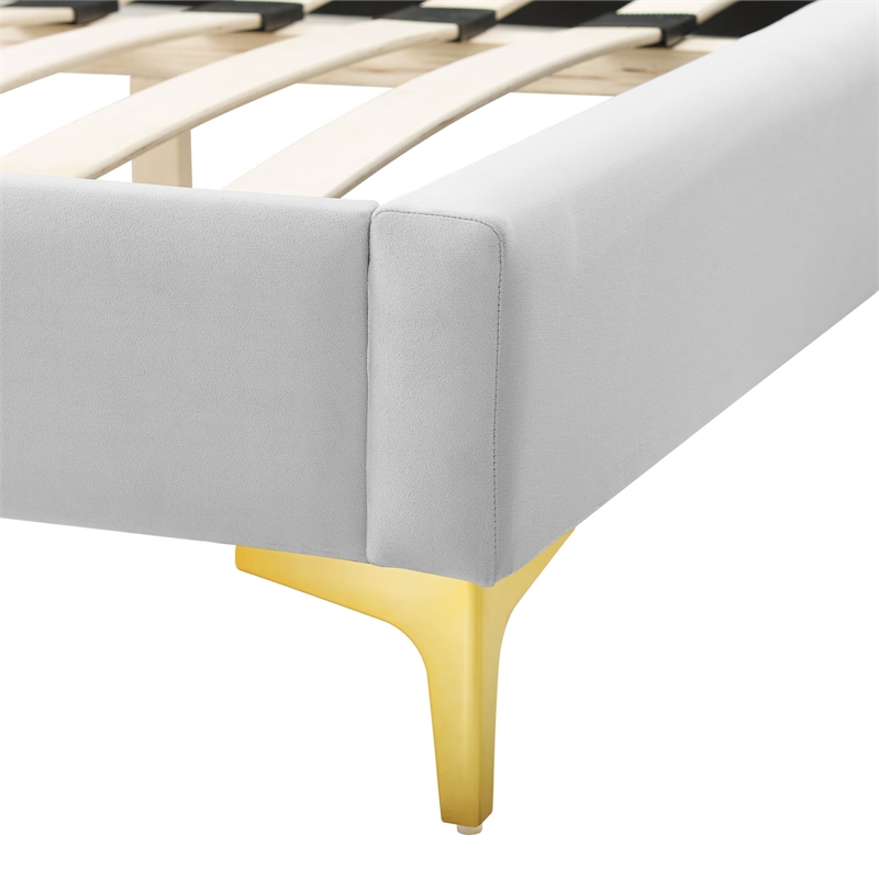 Modway Sunny Modern Style Performance Velvet Full Bed in Light Gray