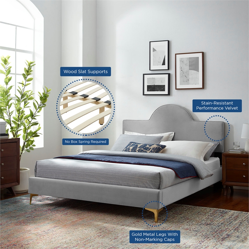 Modway Sunny Modern Style Performance Velvet Full Bed in Light Gray