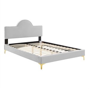 Modway Sunny Modern Style Performance Velvet Full Bed in Light Gray