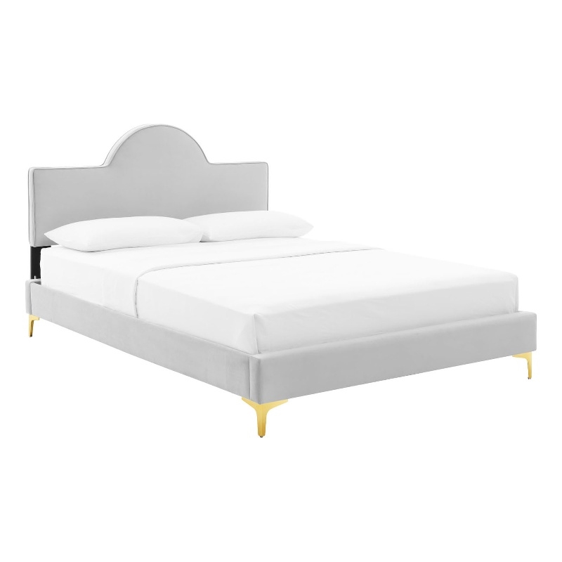 Modway Sunny Modern Style Performance Velvet Full Bed in Light Gray