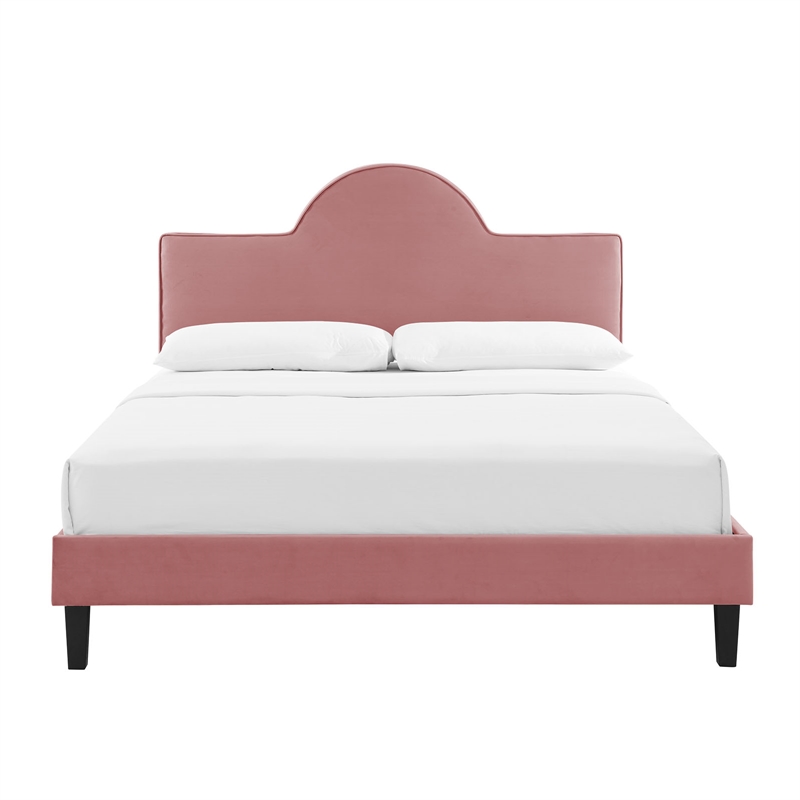 Modway Soleil Modern Style Performance Velvet King Bed in Dusty Rose Pink