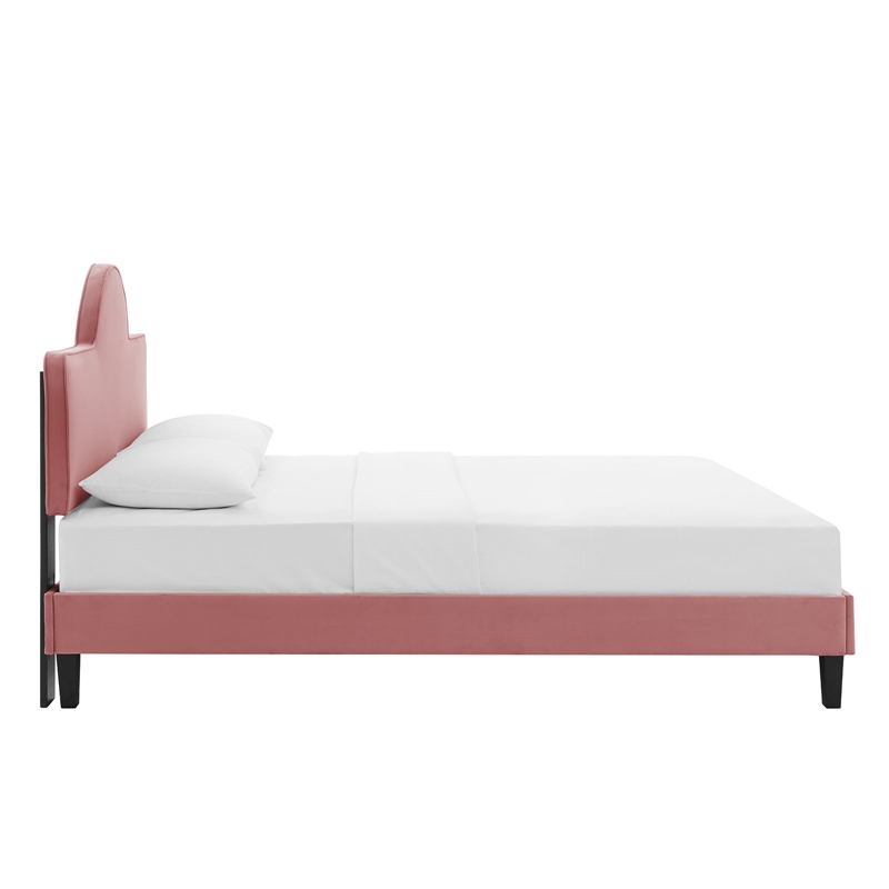 Modway Soleil Modern Style Performance Velvet King Bed in Dusty Rose Pink
