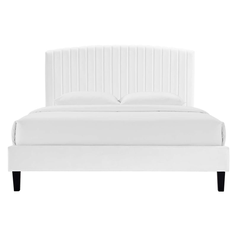 Modway Alessi Modern Performance Velvet Full Platform Bed in White
