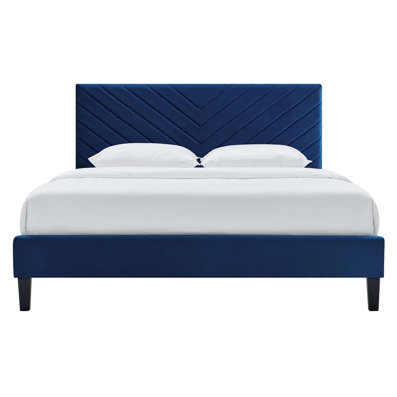 Modway Roxanne Modern Performance Velvet Full Platform Bed in Navy