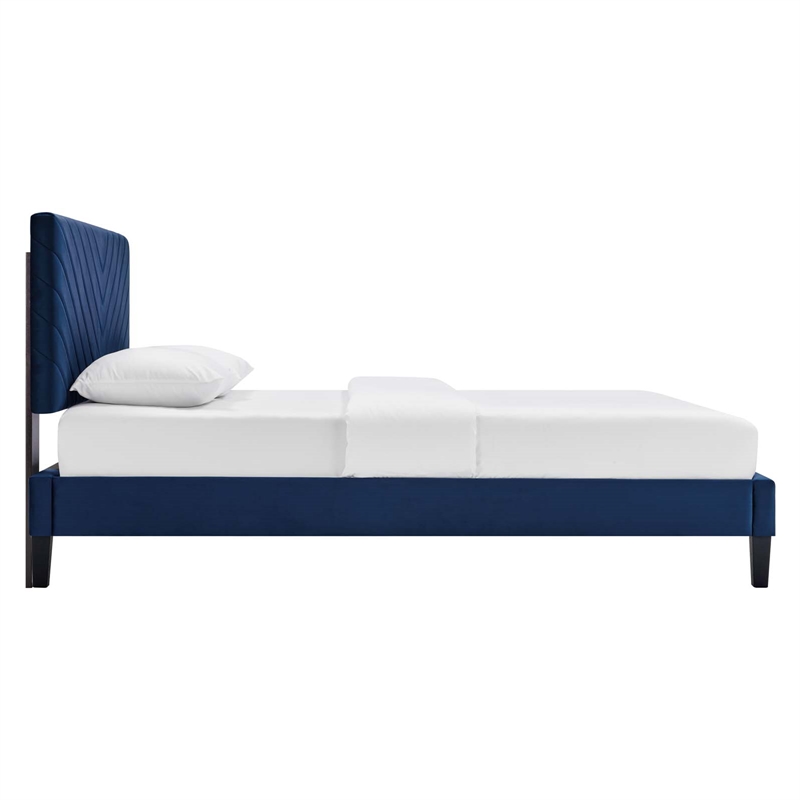 Modway Roxanne Modern Performance Velvet Full Platform Bed in Navy