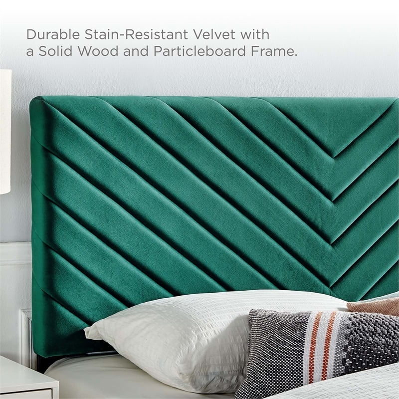 Modway Roxanne Modern Performance Velvet Full Platform Bed in Teal Blue