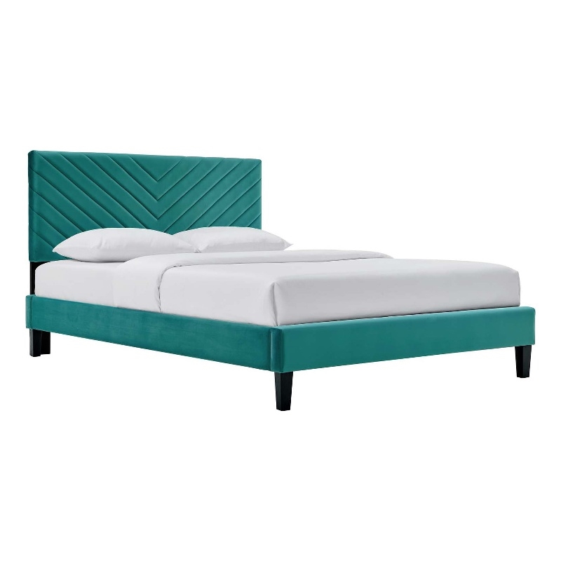 Modway Roxanne Modern Performance Velvet Full Platform Bed in Teal Blue