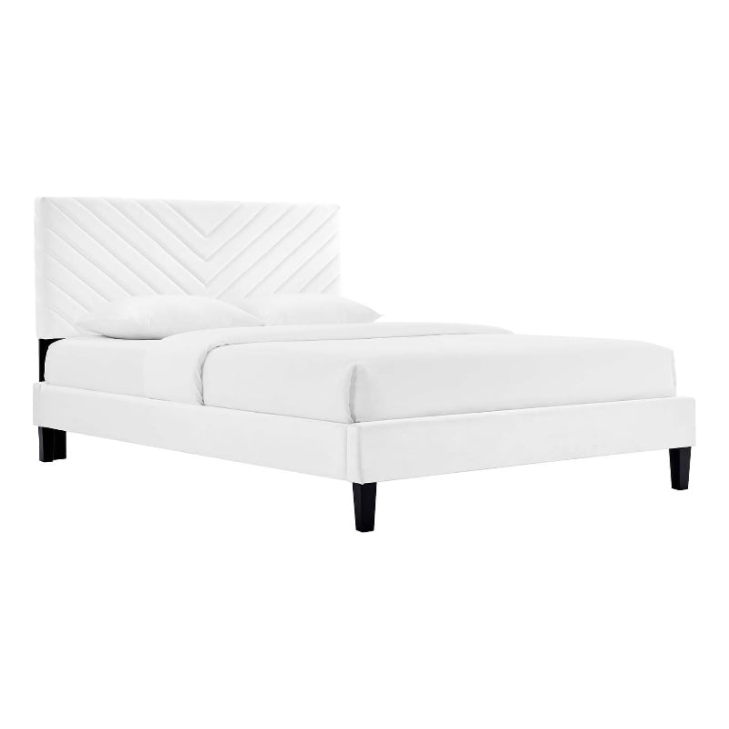 Modway Roxanne Modern Performance Velvet King Platform Bed in White