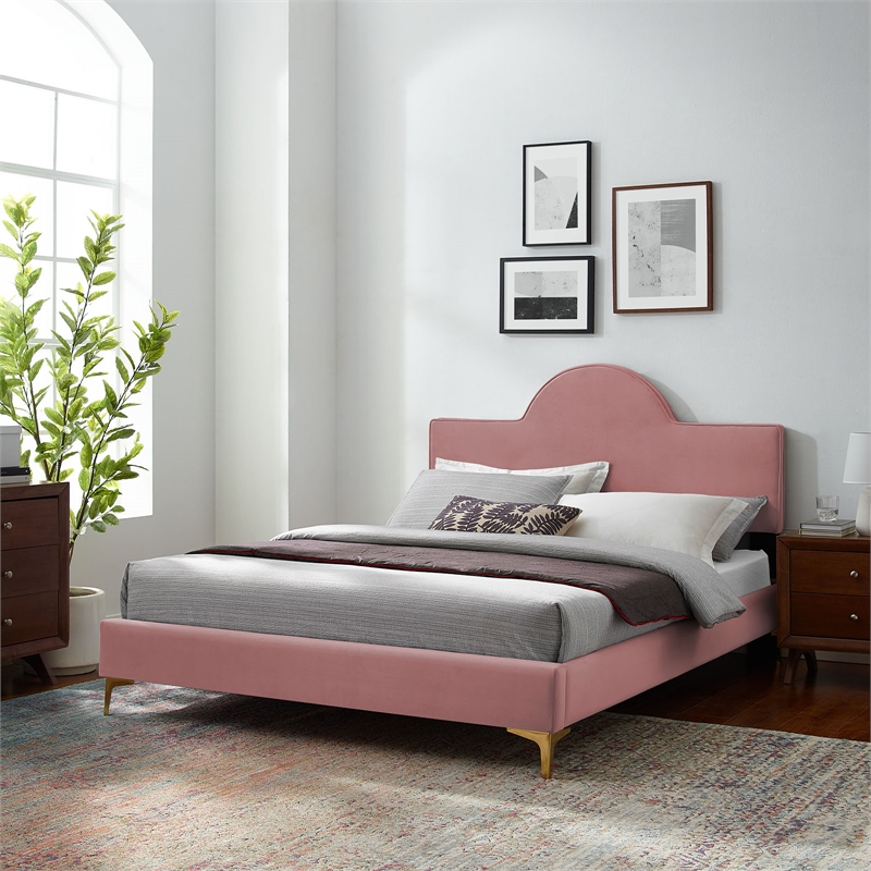Modway Sunny Modern Style Performance Velvet King Bed in Dusty Rose Pink