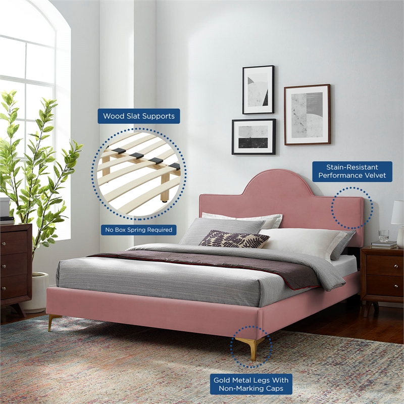 Modway Sunny Modern Style Performance Velvet King Bed in Dusty Rose Pink