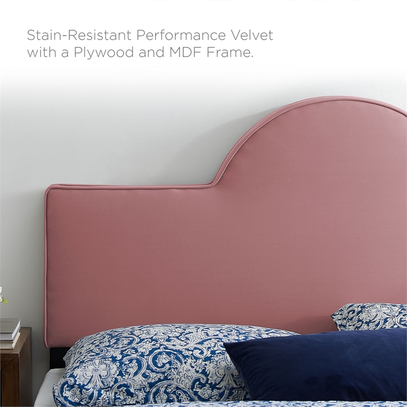 Modway Sunny Modern Style Performance Velvet King Bed in Dusty Rose Pink