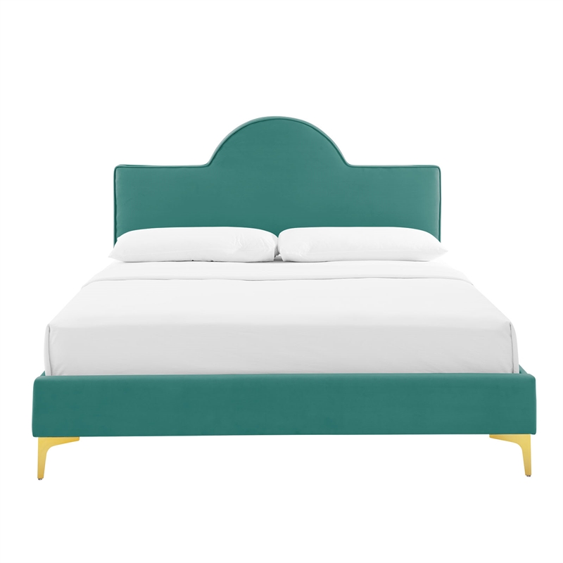 Modway Sunny Modern Style Performance Velvet King Bed in Teal Blue