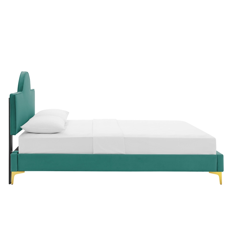 Modway Sunny Modern Style Performance Velvet King Bed in Teal Blue
