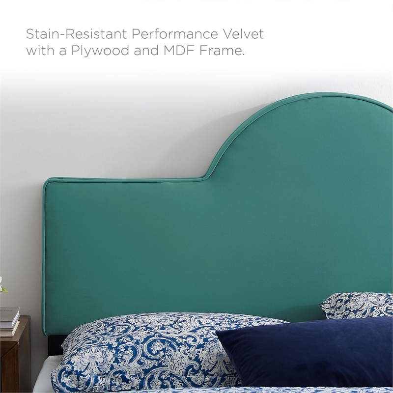 Modway Sunny Modern Style Performance Velvet King Bed in Teal Blue