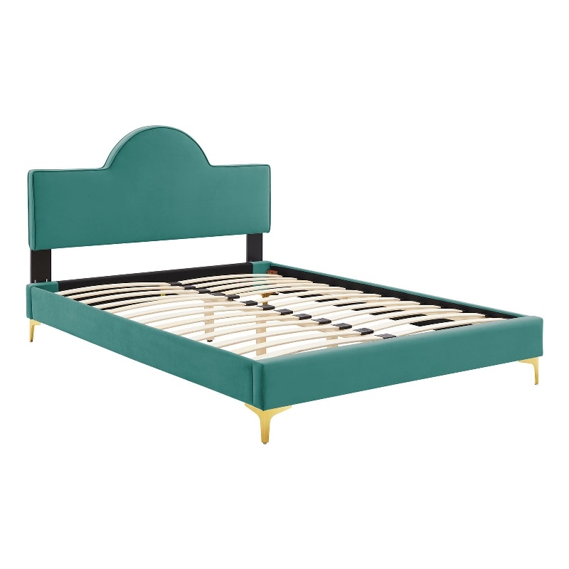 Modway Sunny Modern Style Performance Velvet King Bed in Teal Blue