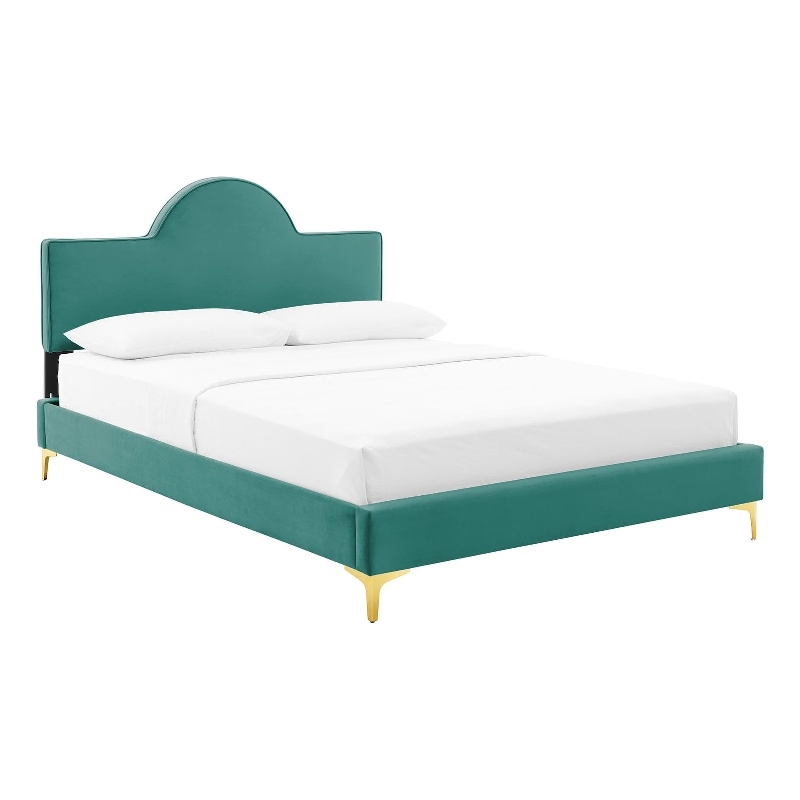 Modway Sunny Modern Style Performance Velvet King Bed in Teal Blue