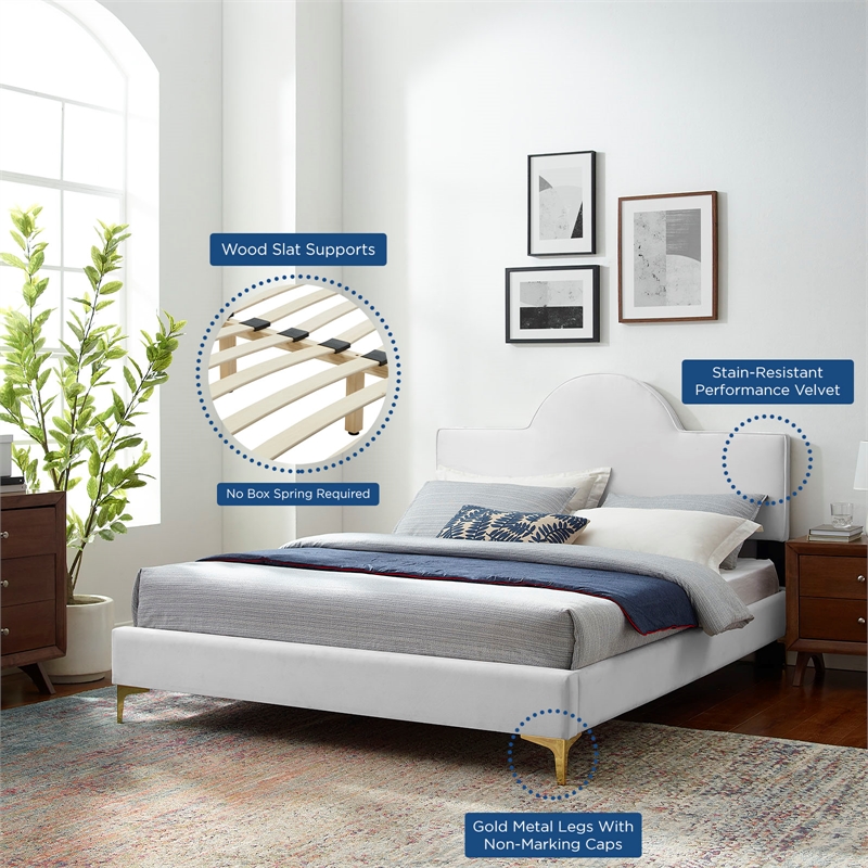 Modway Sunny Modern Style Performance Velvet King Bed in White