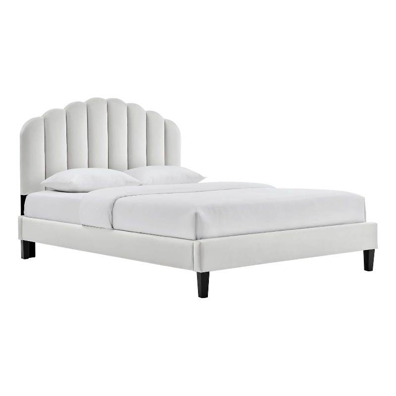 Modway Daisy Modern Performance Velvet Full Platform Bed in Light Gray
