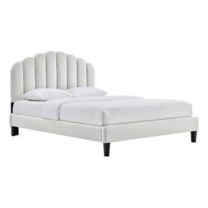 Modway Daisy Modern Performance Velvet Full Platform Bed in Light Gray